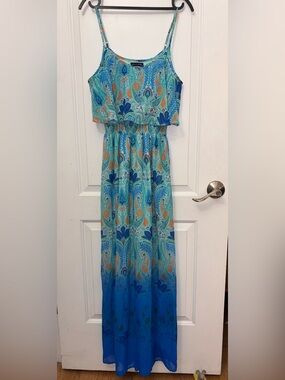 As U Wish Blue Teal Orange Paisley Maxi Dress